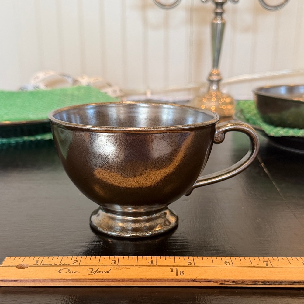 Juliska pewter, stoneware, footed tea cup/coffee cup New